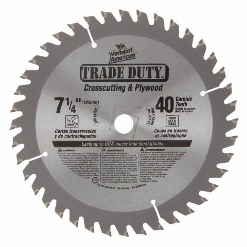 Vermont American 27192 7-1/4&#034; x 40 Tooth Trade Duty Carbide Saw Blade