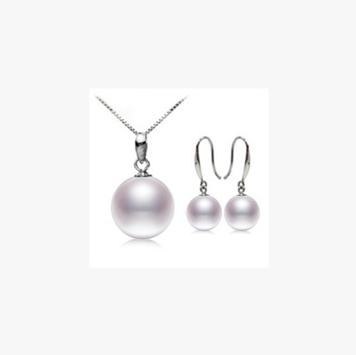 Fashion Women/'s Natural Round Akoya Shell Pearl Pendant Necklace Earring Jewelry