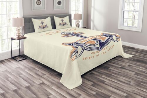 Details about  / Ocean Quilted Bedspread /& Pillow Shams Set Vintage Style Anchor Sign Print
