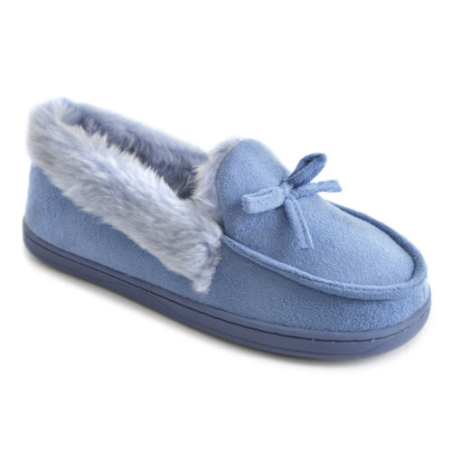 Ladies Faux Fur Knitted Slippers Memory Foam Mule Footsie Flip Flops Sizes 3-8 