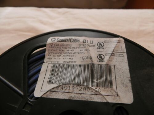 Appliance Wiring Details about  / General Cable Wire 112-3614J BLU 12 GA 600v 500/' Spool