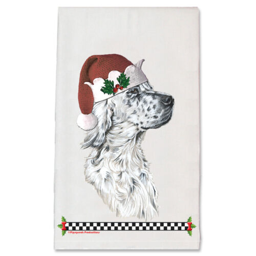 English Setter White with Black Ticking Christmas Kitchen Towel Holiday Pet Gift