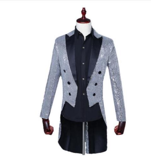 Men Tuxedo Bling Sequin Suit Jacket Formal Tail Coat Dress Club Jacket Blazer z1
