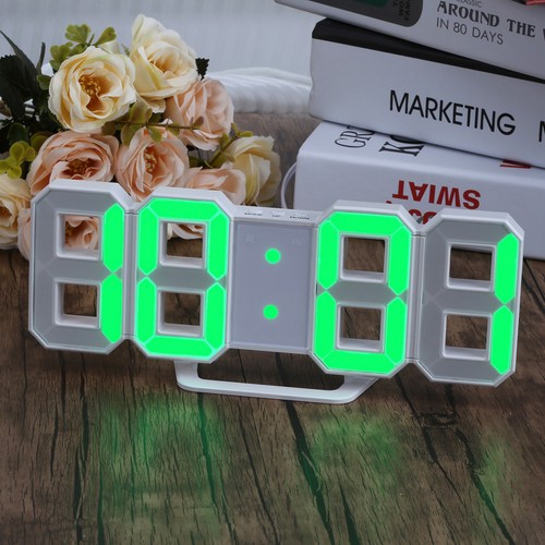 LED Digital Numbers Wall Clock 3D Display Brightness Alarm Snooze Timer Clock