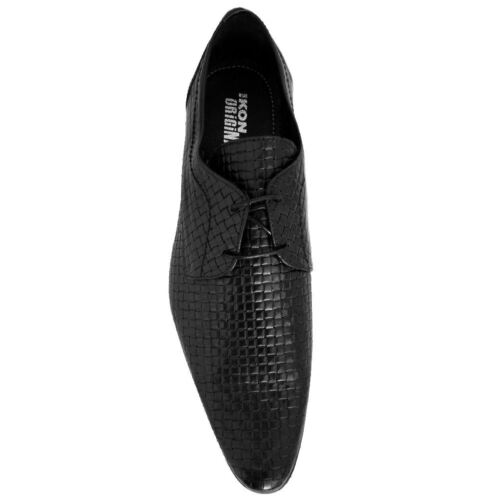 Mens IKON Original Black Leather Buckler Woven Winklepicker Mod Shoe 