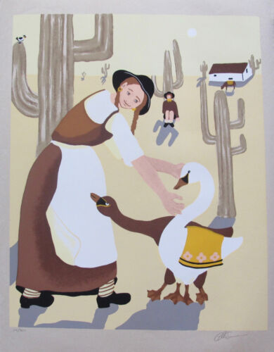 ELKE SOMMER /"Happy is the Desert/" Hand Signed Limited Edition Serigraph Folk Art