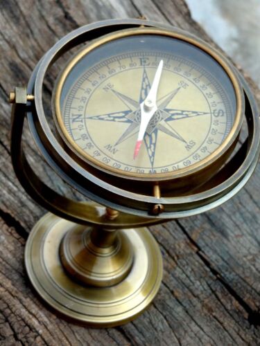 Antique Brass Gimble Compass Navigation Vintage Ship Floating Jumble Compass 