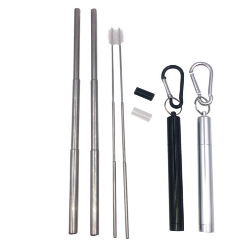 Collapse For Me Collapsibe Stainless Steel Straw /& Case Set  2 Pack Black Silver