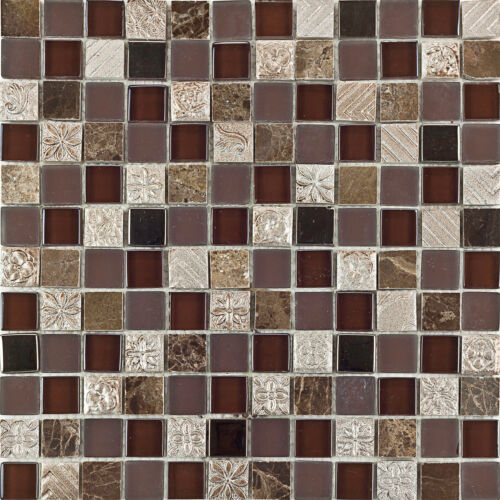 Brown Marble Mosaic Resin Stone 1 Sheet *SALE* Cubed Polished Frosted Glass