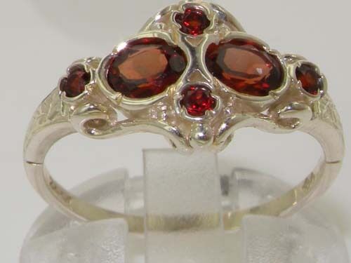 Details about  / Rare Unusual Solid 925 Sterling Silver Natural Garnet Victorian Style Ring