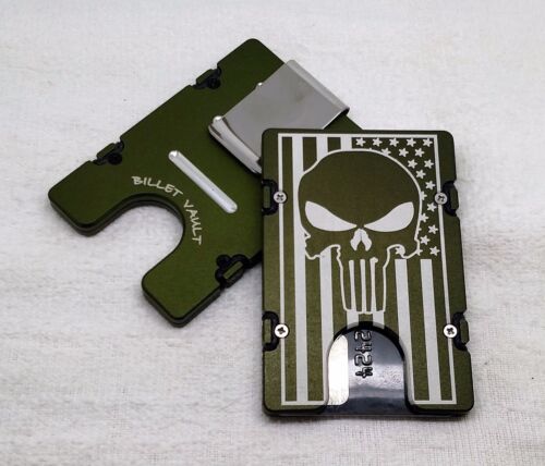 Green American Flag with Punisher Aluminum Wallet//Card Holder RFID Protection