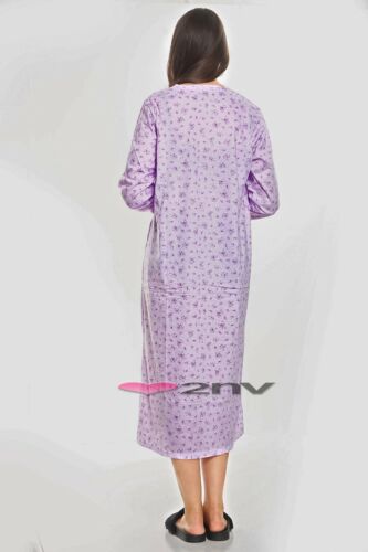Womens Night Gown Nightie 100/% Soft Cotton Plus Size Long Sleeve PJ Nightie 8-16