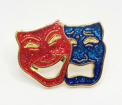 Drama mask pin badge red and blue 