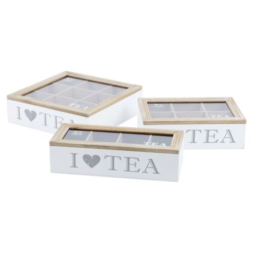 Blanc 4 6 ou 9 Section en Bois MDF tea box multi compartiments de rangement Transparent Couvercle