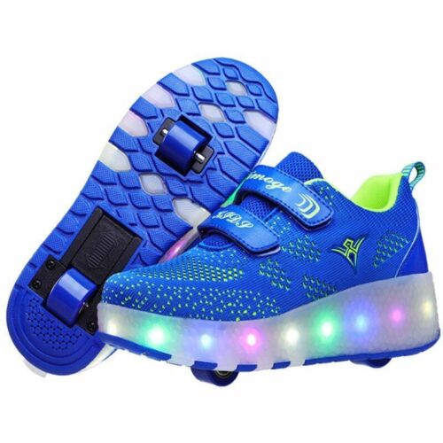 USB Sneakers With Double TWO Wheel LED Light Up Shoes Girls Boys Luminous Shoes