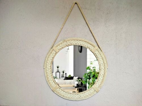 Round Coastal Mirror Nautical themed designer bathroom mirror Rope Decor Mirror 