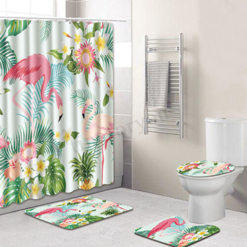 4pcs Bathroom Flamingo Shower Curtain, Polar Express Shower Curtain