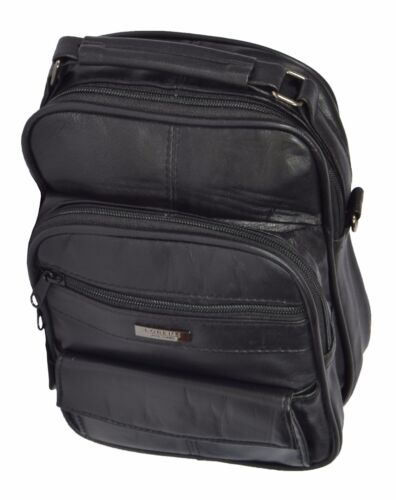 Mens Leather Messenger Shoulder Bag Travel Casual Tablet iPad PC Organiser Black 