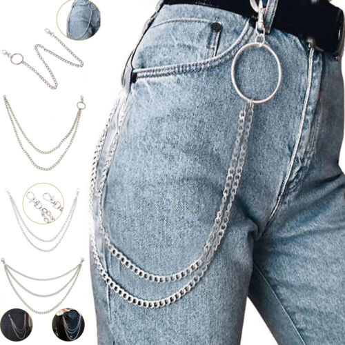 1-3 Layer Biker Punk Hook Trouser Pant Waist Link Belt Metal Wallet Silver Chain
