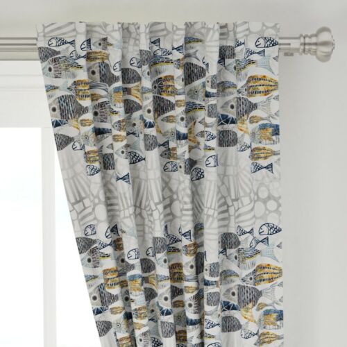 School Of Fish Nautical Sea Creatures Mosaic 50/" Wide Curtain Panel by Roostery