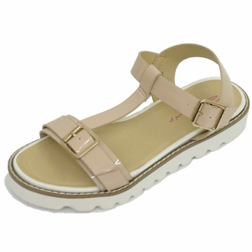 LADIES NUDE DOLCIS FLAT BUCKLE SANDALS FLIP-FLOP T-BAR SHOES MULES SIZES 3-8