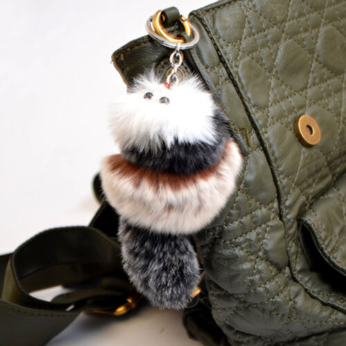 Cute Women Plush Mink Fur Fox Doll Key Chain Pompom Purse Bag Pendant Keyring