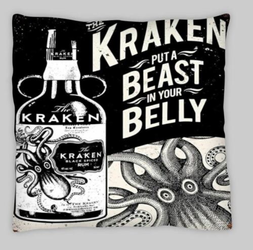 Kraken Rum Cushion Cover  18” 45x45cm Linen Weave MANCAVE PUB BOOZE 