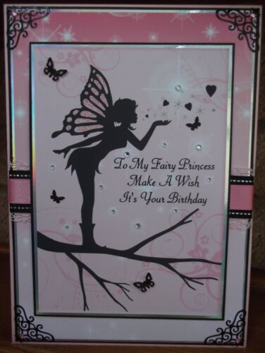 handmade reduced personalised pagan fantasy birthday card a silhouette fairy
