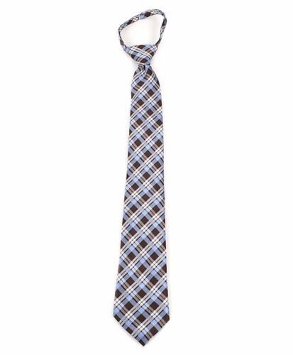 Brown & Blue Plaid Boys Zipper Necktie MPWZ17-14 