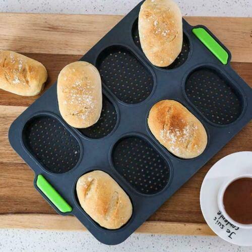 8 Grids Loaf Baking Home Non Stick French Hamburger Bread Tray Mold Y5R5