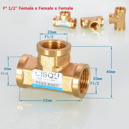Brass G1/2" 3/4" Male/Female Thread Tee Connector Water Gas Pipe Fitting Adapter 