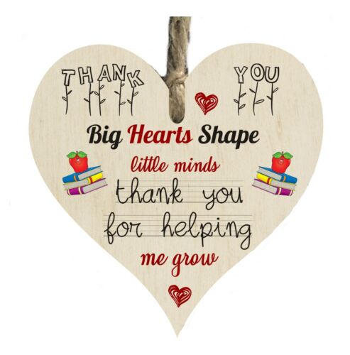School Teacher Thank you  Grow Quote Wooden Heart Shape Plaque Gift Sign htc85