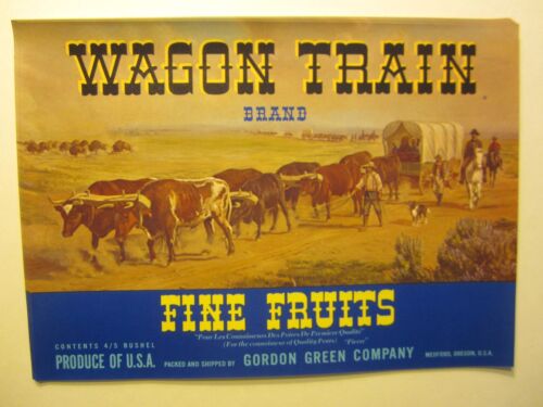 BLUE Wholesale Lot of 25 Old Vintage WAGON TRAIN Fruit LABELS Western Cowboy