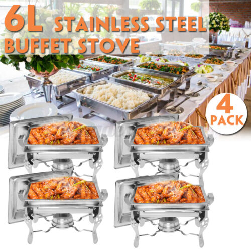 4PC Chafing Dish Buffet Stoves Caterers Food Warmer Burner Tray Restaurant Party 