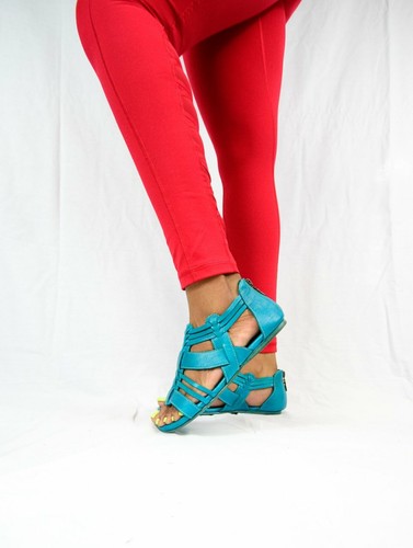 Bed Stu CARA Betta Dip Dye Turquoise Gladiator Leather Strappy Sandals Back Zip