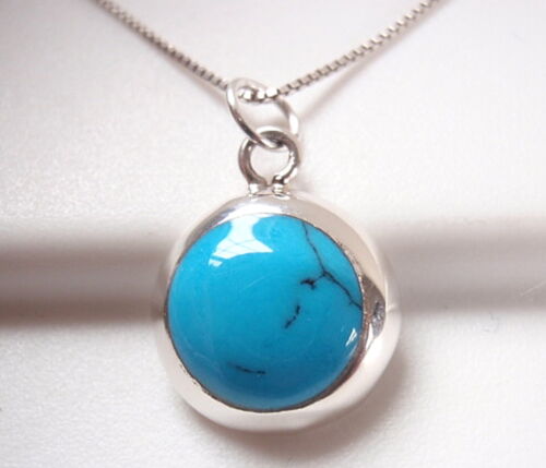 Details about  / Blue Turquoise Circle 925 Sterling Silver Round Necklace Corona Sun Jewelry