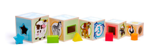 STECKSTAPELTURM KINDER Holzspielzeug Steckwürfel Sortierspiel mit Tieren # 95005 