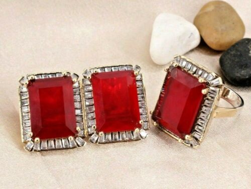 Details about  / Turkish Ruby Ring Earring Ladies Set 925 Sterling Silver Handmade Antique Set