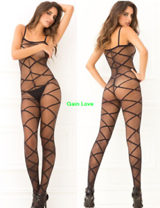 Details about   Gain Love Black Sheer Fishnet Crotchless Slip Body Stockings Bodysuit Nightwear 
