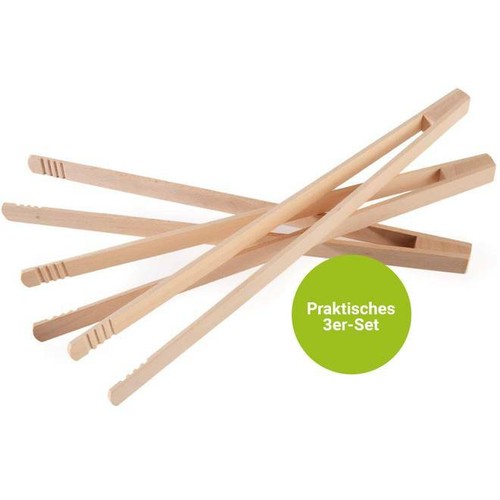 Grillzange Holz Holzzange 3er-Set Küchenzange Zange Grillbesteck Servierzange