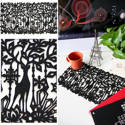 1//4 x Set Black Felt Placemats Table Mat Heat Insulation Pad Rectangle 10x18inch