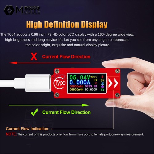 TC64 Type-C USB-C Color Digital LCD Display Tester Voltage Current Power Meter