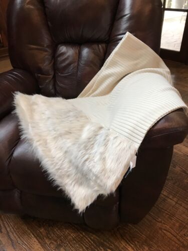 DENNIS BASSO  Faux Cashmere Throw with Faux Trim  Ivory color 