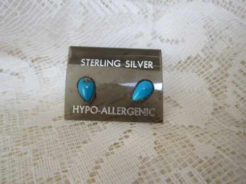 1970/'s Native American Sterling Silver /& Turquoise Teardrop Post Earrings