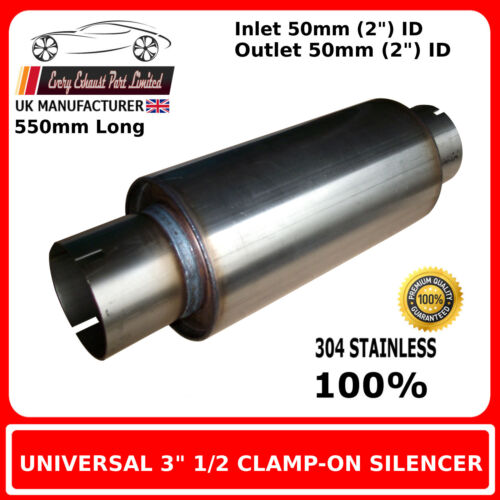 2/" 3.5/" x 18/" Clamp On Stainless Steel Silencer Exhaust Box Body 50mm Bore