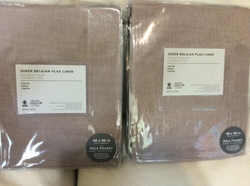 West Elm Sheer Belgian Flax Linen Curtains  48x96 Dusty Blush NIP Two 2 