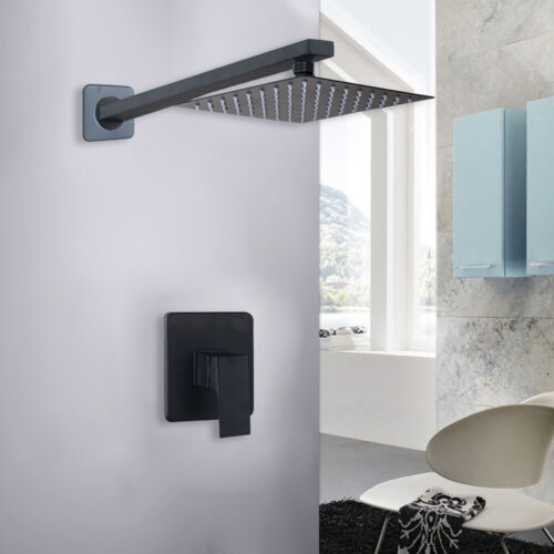 8"Black Rainfall Shower Head Set Bathroom Wall Mounted Hand Spray Mixer Faucet 