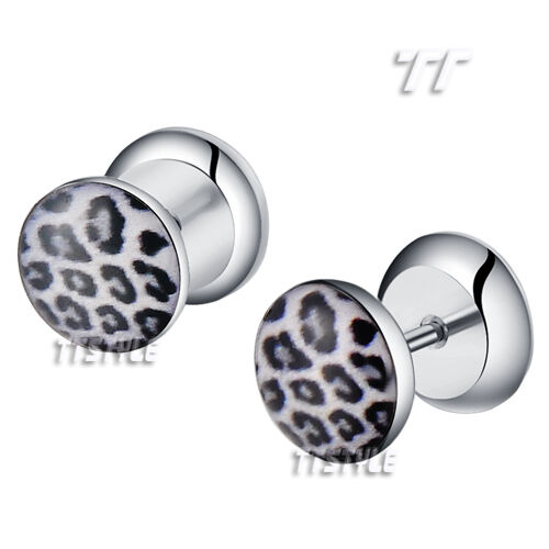 BP35 Details about   TT Clear Epoxy White Leopard Surgical Steel Fake Ear Plug Earrings 