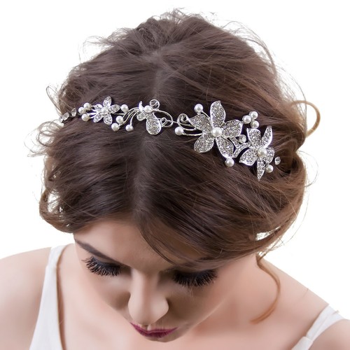 Damen Haarschmuck Haarband Kranz Perlen Silber Hochzeit NEU Kostenloser Versand