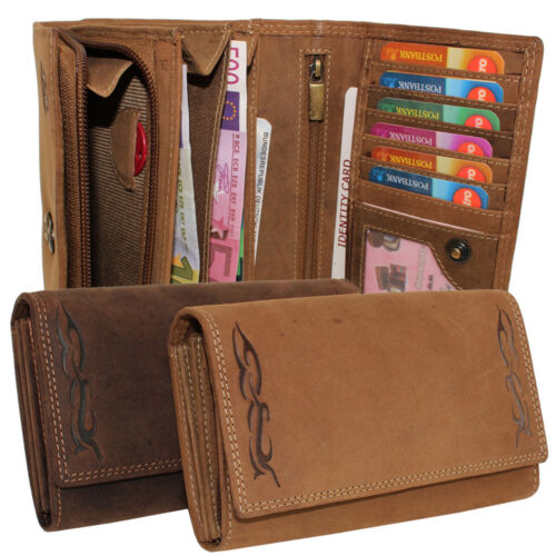 Leather Women's Purse Ladies Wallet Mobile Phone Compartment Tattoo Buffalo 
